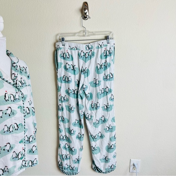 Munki Munki White & Blue Penguin Snow Striped Pajama Long Sleeve Pants Set - Picture 3 of 15